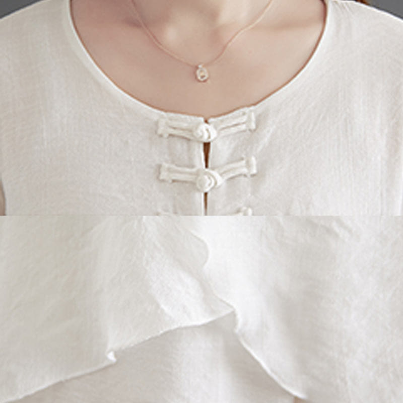 Set di 2 pezzi Buddha Stones, beige, con bottoni cinesi a forma di rana, camicia a maniche lunghe, pantaloni, meditazione, zen, Tai Chi, abbigliamento in cotone e lino, da donna