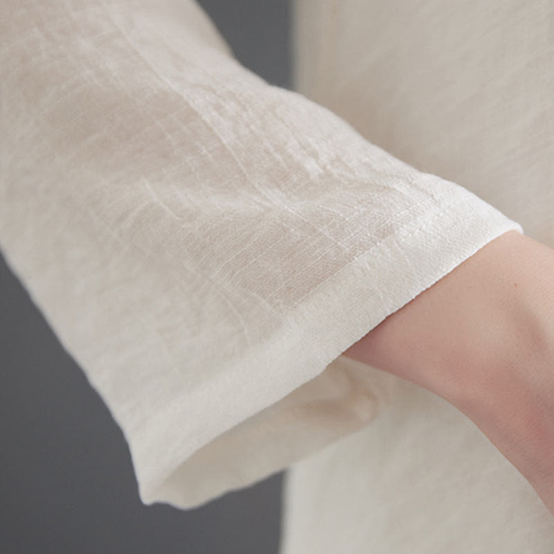 Set di 2 pezzi Buddha Stones, beige, con bottoni cinesi a forma di rana, camicia a maniche lunghe, pantaloni, meditazione, zen, Tai Chi, abbigliamento in cotone e lino, da donna - image 11