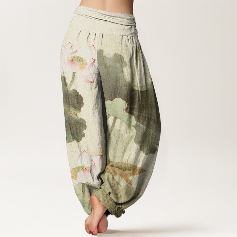 Pantaloni harem da donna con elastico in vita, modello Buddha Stones in cotone casual con petali di loto - image 6