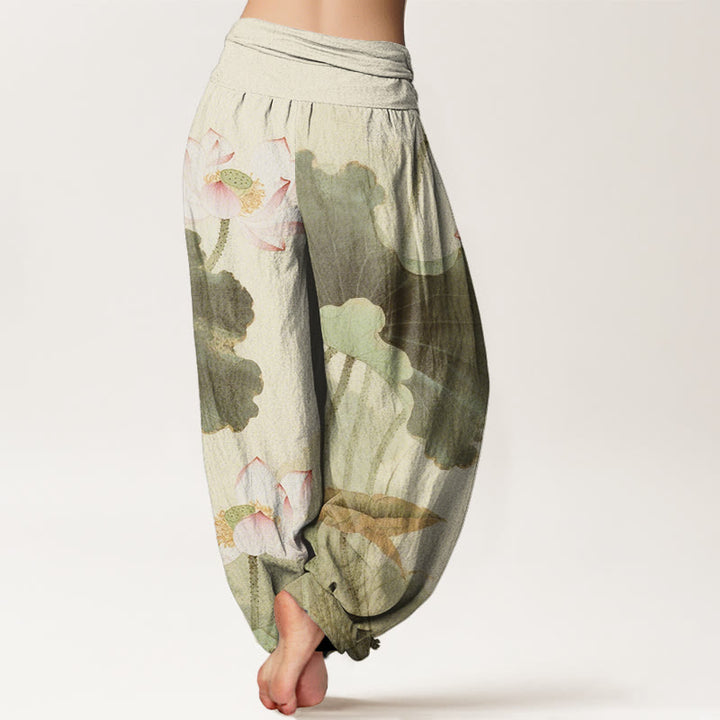 Pantaloni harem da donna con elastico in vita, modello Buddha Stones in cotone casual con petali di loto - image 6