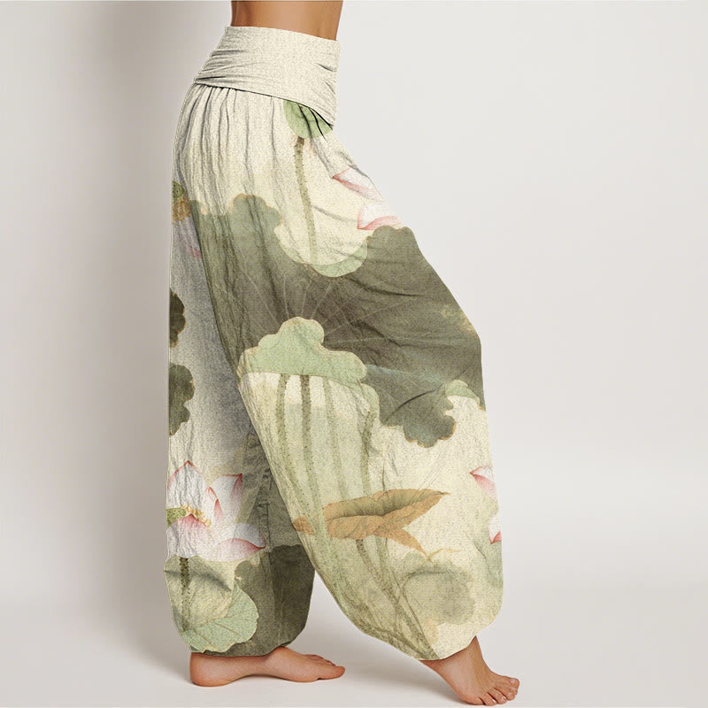 Pantaloni harem da donna con elastico in vita, modello Buddha Stones in cotone casual con petali di loto - image 5