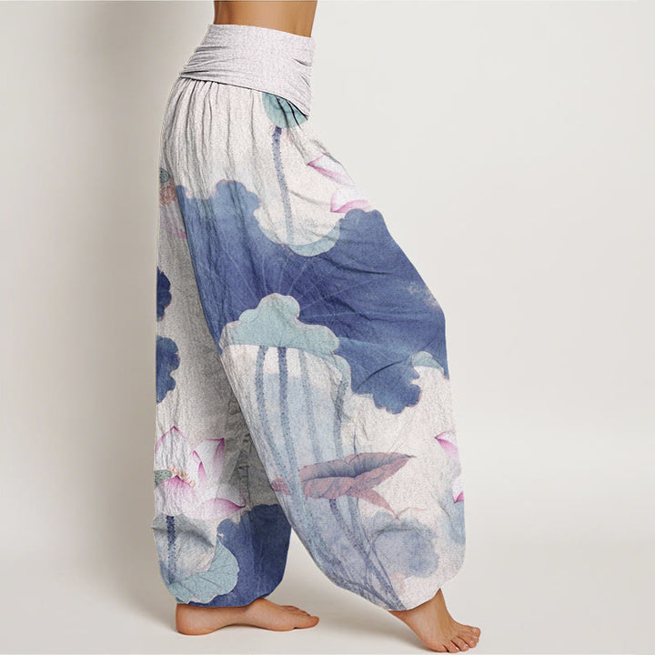 Pantaloni harem da donna con elastico in vita, modello Buddha Stones in cotone casual con petali di loto - image 8
