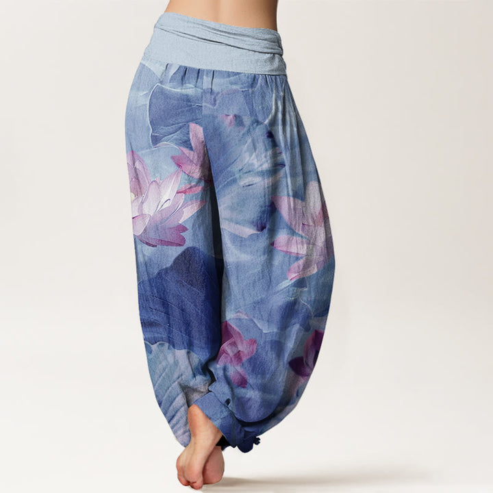 Pantaloni harem da donna con elastico in vita, modello Buddha Stones, stile casual, motivo a petalo di loto e stagno - image 9