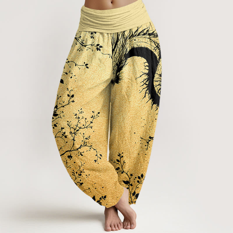 Pantaloni harem da donna con elastico in vita, in cotone, casual, con motivo a drago, fiore e foglie, motivo Buddha Stones - Cachi - US22, UK/AU26, EU54 (6XL) - image 7