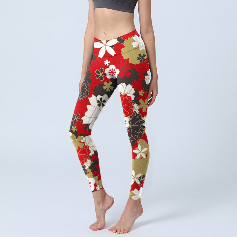 Leggings da palestra con stampa di petali di ciliegio e Buddha Stones, pantaloni da yoga da donna - Cremisi - US18, UK/AU22, EU50 (4XL) - image 0
