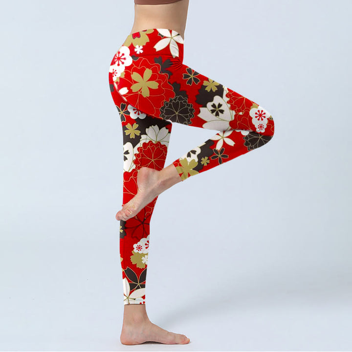 Leggings da palestra con stampa di petali di ciliegio e Buddha Stones, pantaloni da yoga da donna - image 4