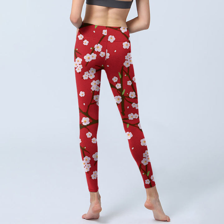 Leggings da palestra con stampa Buddha Stones, fiori di prugno, rami e foglie, pantaloni da yoga da donna - image 6