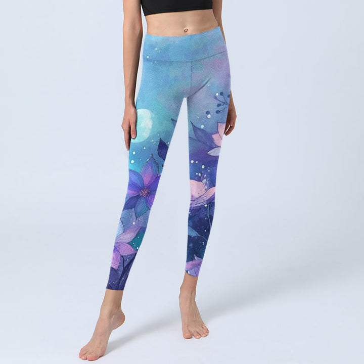 Leggings da palestra con stampa di Buddha Stones , motivo a fiore di loto e luna, pantaloni da yoga da donna - image 5