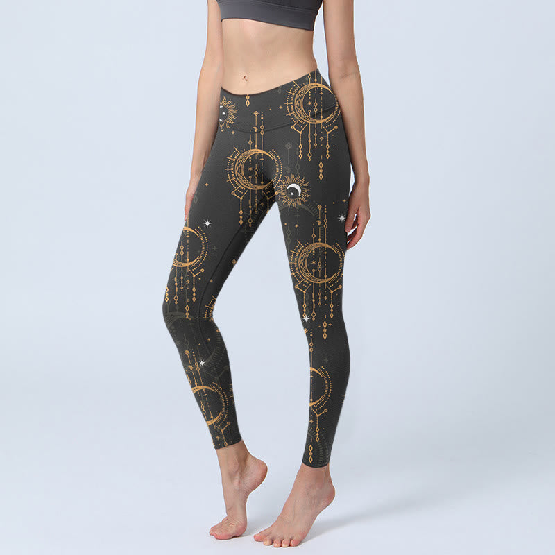Leggings da palestra con stampa di Buddha Stones, Luna, Stella e Costellazione, pantaloni da yoga da donna - Nero - US18, UK/AU22, EU50 (4XL) - image 1
