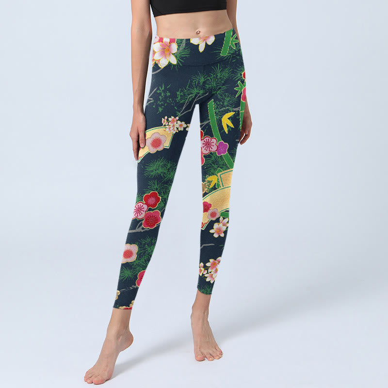 Leggings da palestra con stampa Buddha Stones Cherry Blossoms Bamboo Pine Tree, pantaloni da yoga da donna - image 5
