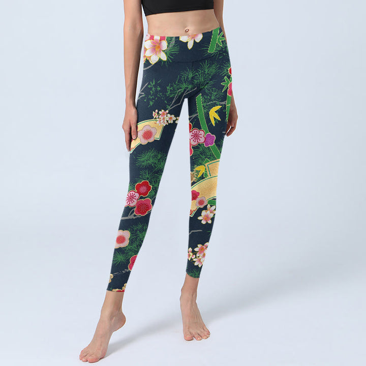 Leggings da palestra con stampa Buddha Stones Cherry Blossoms Bamboo Pine Tree, pantaloni da yoga da donna - image 5