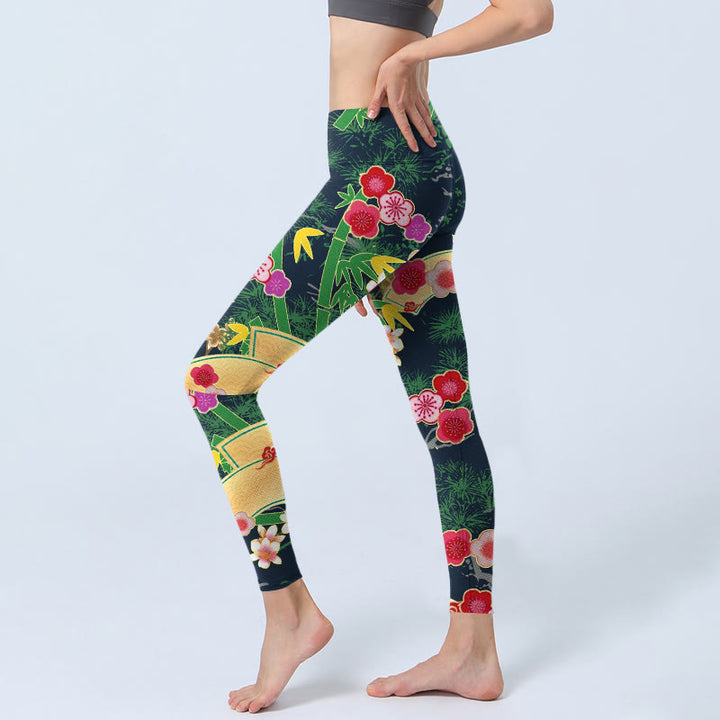 Leggings da palestra con stampa Buddha Stones Cherry Blossoms Bamboo Pine Tree, pantaloni da yoga da donna - image 3