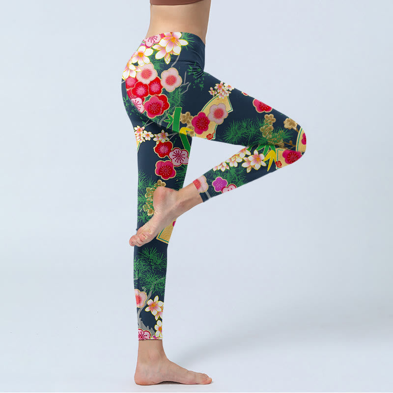 Leggings da palestra con stampa Buddha Stones Cherry Blossoms Bamboo Pine Tree, pantaloni da yoga da donna - image 4