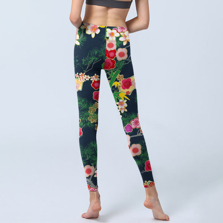 Leggings da palestra con stampa Buddha Stones Cherry Blossoms Bamboo Pine Tree, pantaloni da yoga da donna - image 7