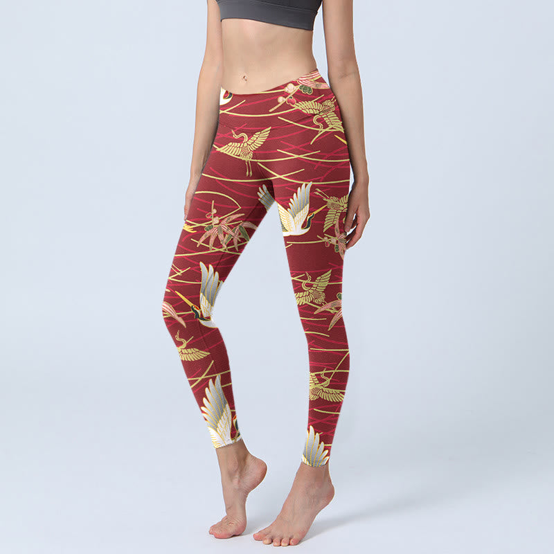 Leggings da palestra con stampa Buddha Stones Flying Cranes Slender Branches, pantaloni da yoga da donna - Mattoni refrattari - US18, UK/AU22, EU50 (4XL) - image 1