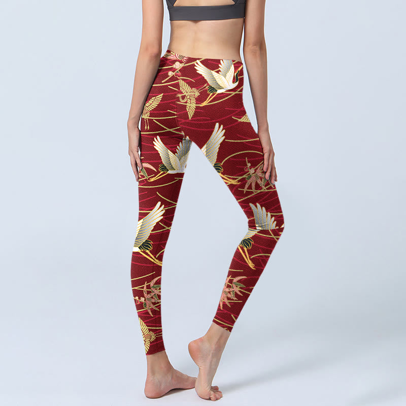 Leggings da palestra con stampa Buddha Stones Flying Cranes Slender Branches, pantaloni da yoga da donna - image 4