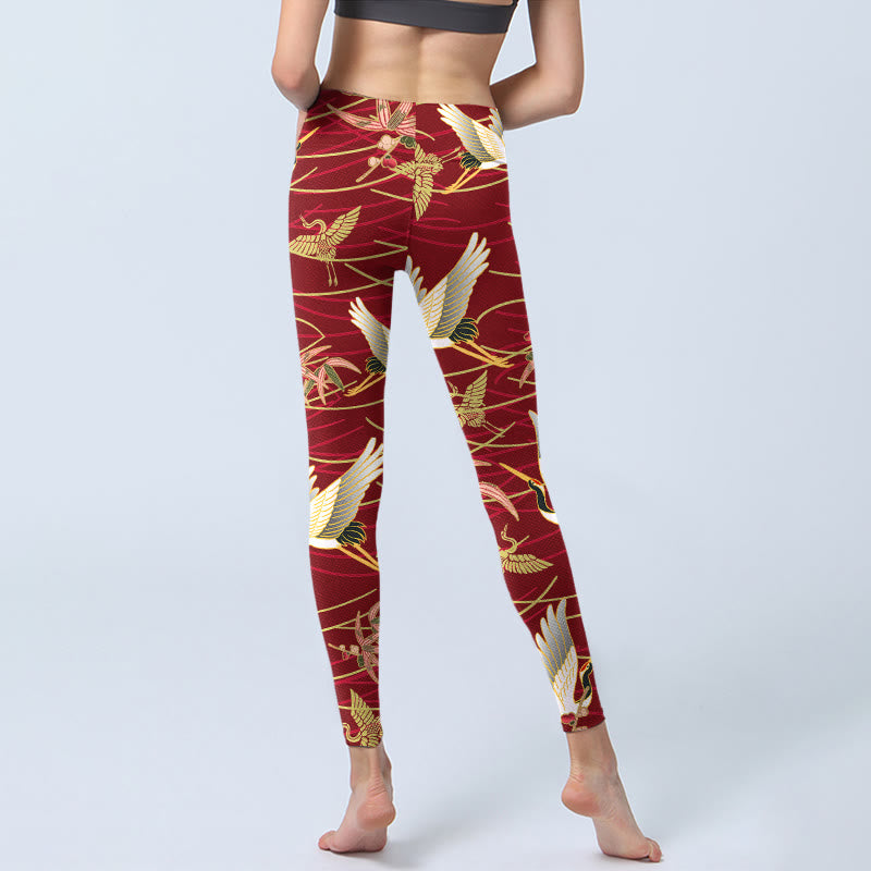 Leggings da palestra con stampa Buddha Stones Flying Cranes Slender Branches, pantaloni da yoga da donna - image 6