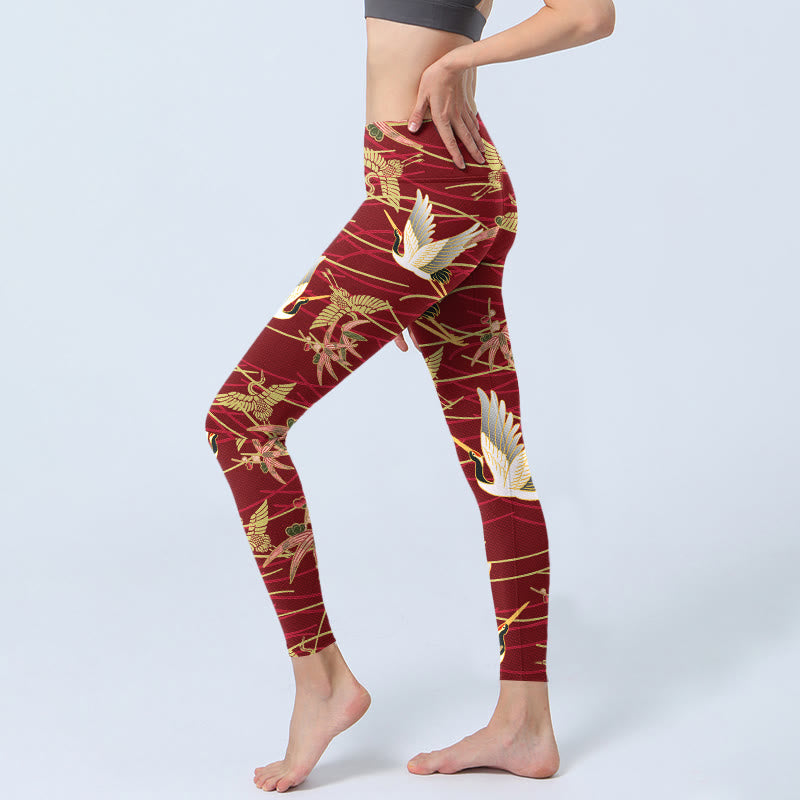 Leggings da palestra con stampa Buddha Stones Flying Cranes Slender Branches, pantaloni da yoga da donna - image 2
