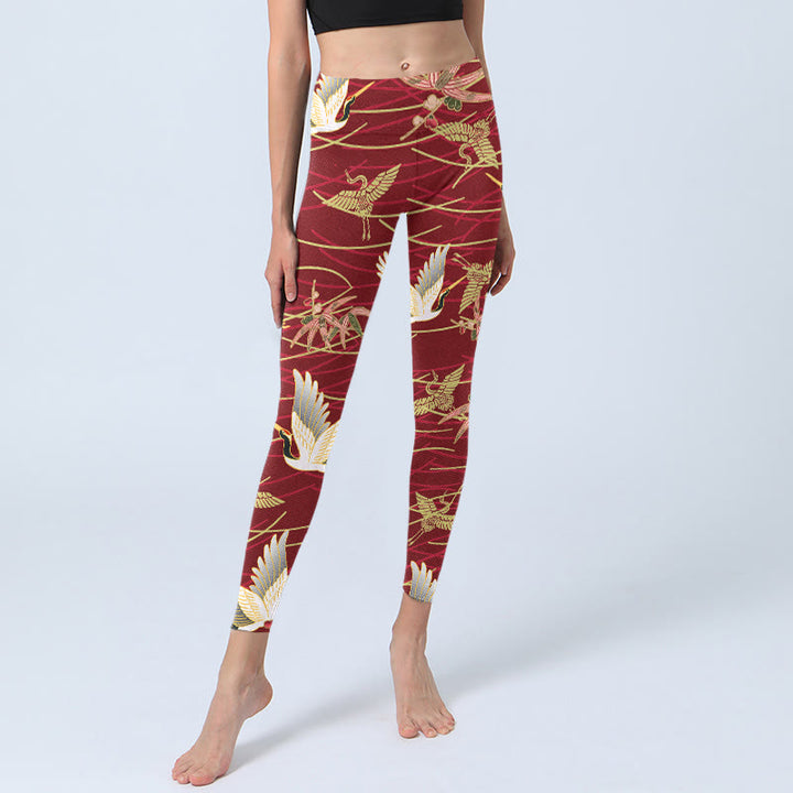 Leggings da palestra con stampa Buddha Stones Flying Cranes Slender Branches, pantaloni da yoga da donna - image 5