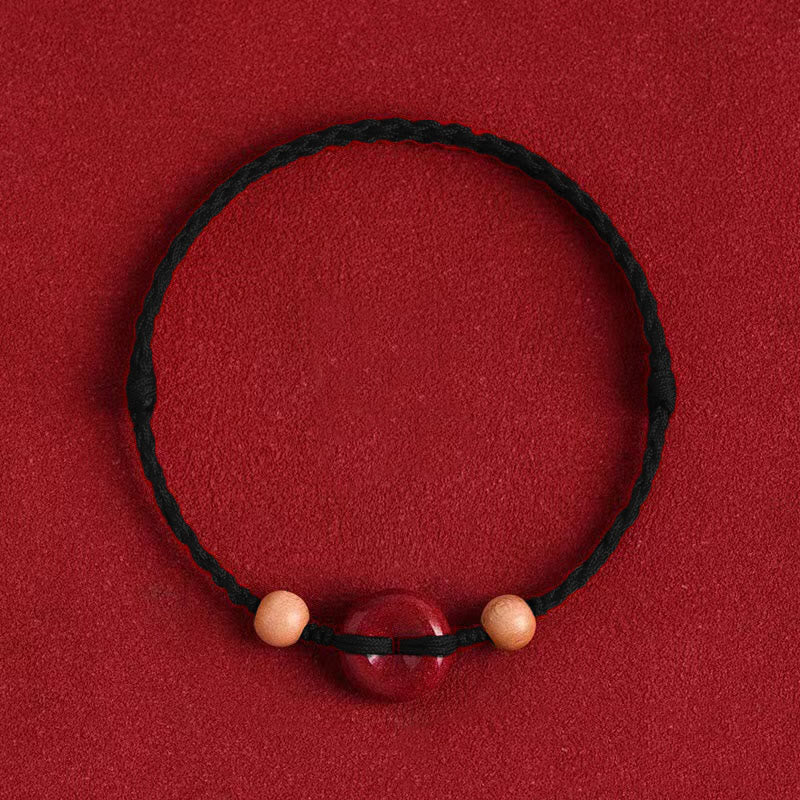 Braccialetto alla caviglia con corda della ricchezza, fibbia della pace in legno di pesca Buddha Stones