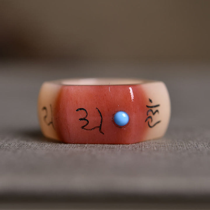 Anello di protezione Buddha Stones in osso di cammello Om Mani Padme Hum