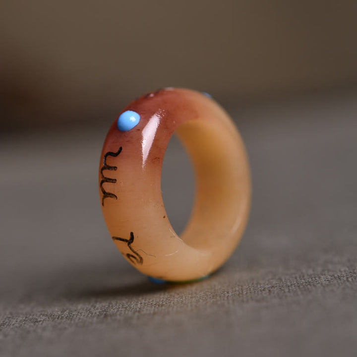 Anello di protezione Buddha Stones in osso di cammello Om Mani Padme Hum