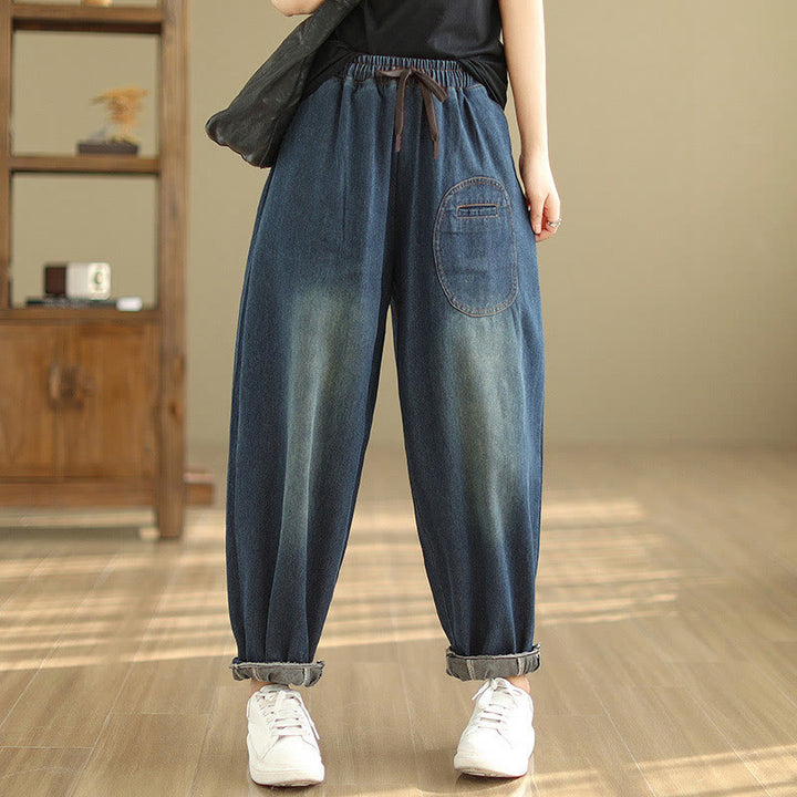 Pantaloni harem da donna in cotone con coulisse, casual, ardesia scura, tinta unita, Buddha Stones, con tasche - DarkSlateBlue - US12, UK/AU16, EU44 (2XL) - image 0