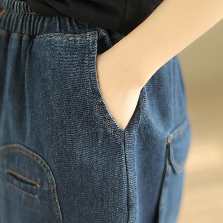 Pantaloni harem da donna in cotone con coulisse, casual, ardesia scura, tinta unita, Buddha Stones, con tasche - image 6