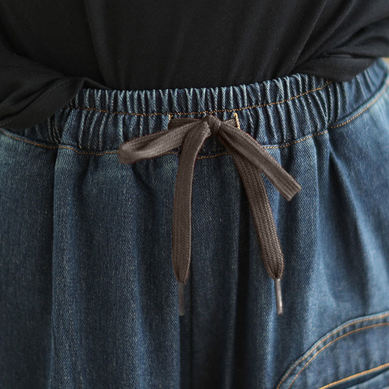 Pantaloni harem da donna in cotone con coulisse, casual, ardesia scura, tinta unita, Buddha Stones, con tasche - image 9