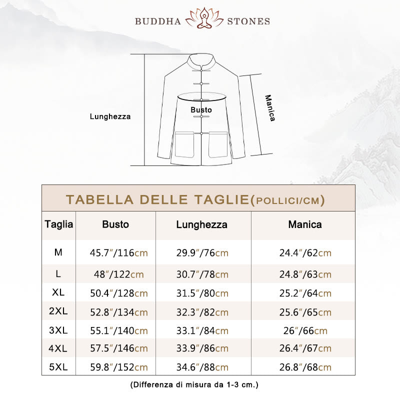 Giacca da uomo in lino e cotone con tasche, stile cinese Tang, con bottoni a rana Buddha Stones - image 3