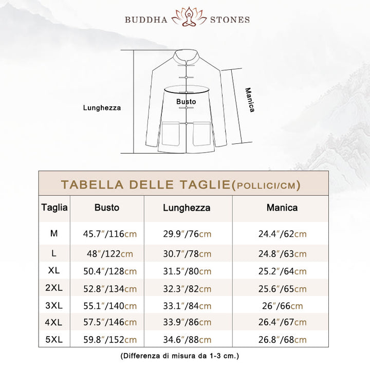 Giacca da uomo in lino e cotone con tasche, stile cinese Tang, con bottoni a rana Buddha Stones - image 3