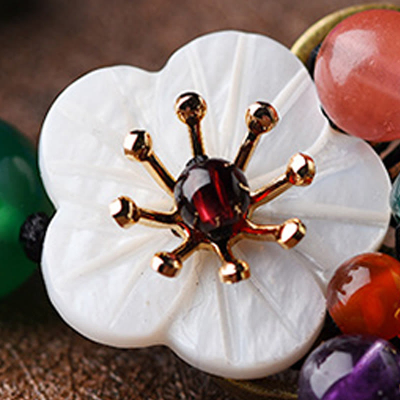 Braccialetto di supporto con fiori di agata e conchiglia Buddha Stones