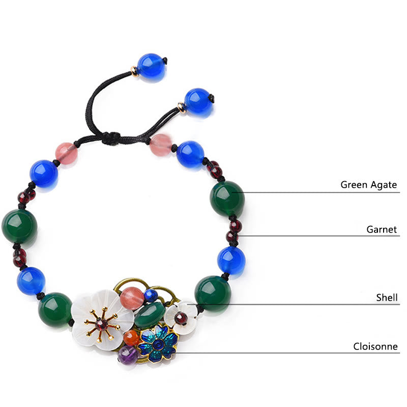Braccialetto di supporto con fiori di agata e conchiglia Buddha Stones