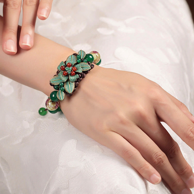 Bracciale con supporto a nodo intrecciato in perline di vetro agata verde Buddha Stones