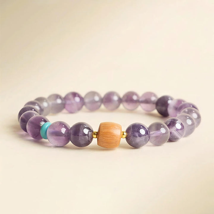 Braccialetto della pace con perline di legno portafortuna in ametista naturale Buddha Stones