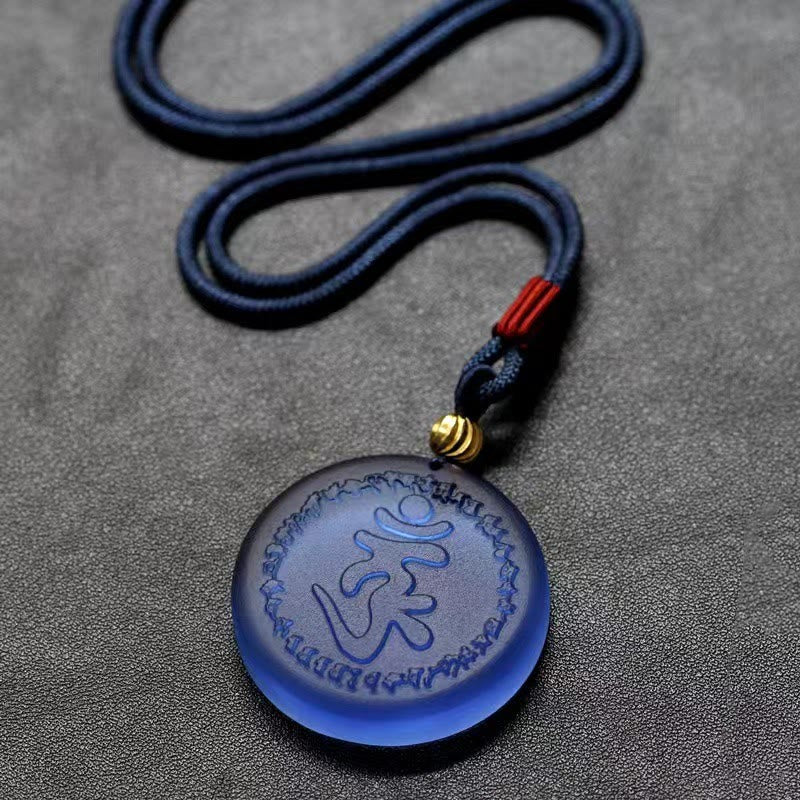 Collana con ciondolo in cristallo Liuli con mantra Shurangama Buddha Stones in Tibet