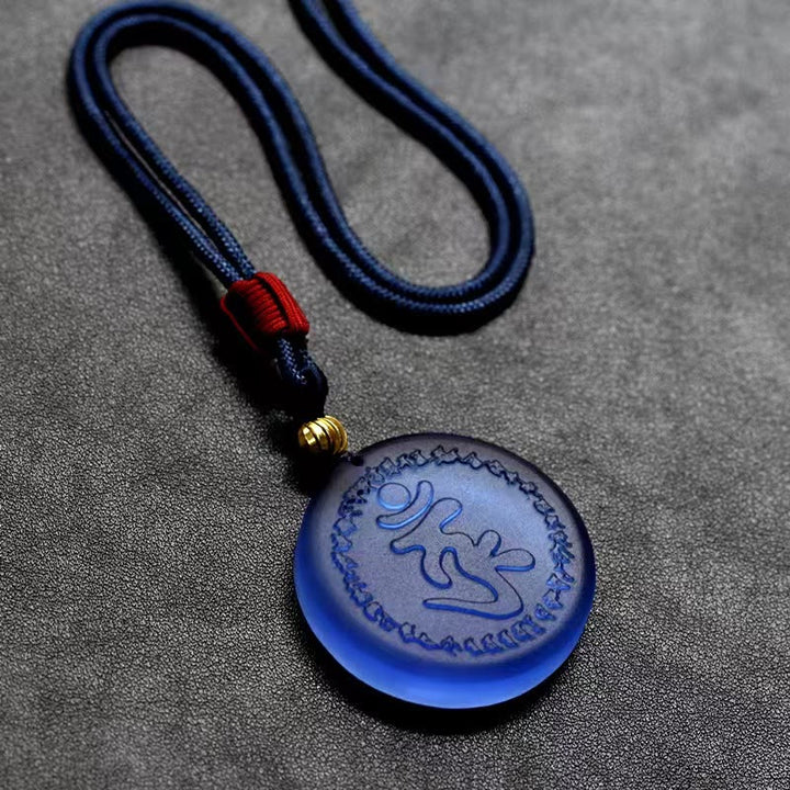 Collana con ciondolo in cristallo Liuli con mantra Shurangama Buddha Stones in Tibet