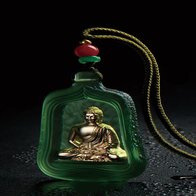 Collana con Buddha Stones della medicina tibetana, cristallo Liuli, compassione e serenità - Corda del Buddha della Medicina Verde - image 8