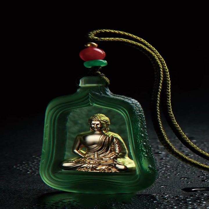 Collana con Buddha Stones della medicina tibetana, cristallo Liuli, compassione e serenità - Corda del Buddha della Medicina Verde - image 8
