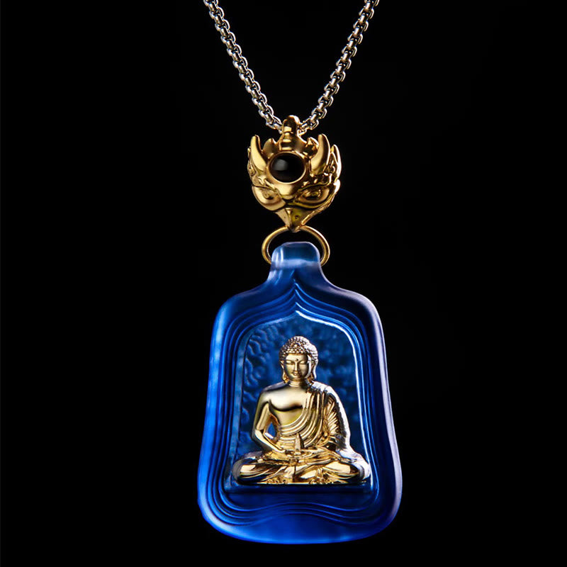 Collana con Buddha Stones della medicina tibetana, cristallo Liuli, compassione e serenità - image 2