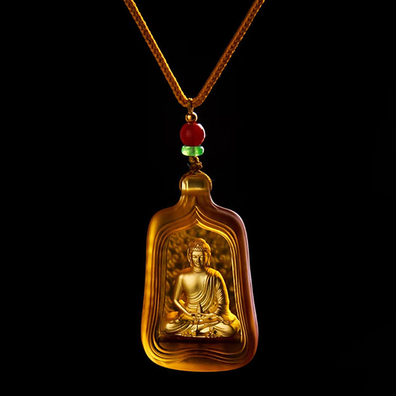 Collana con Buddha Stones della medicina tibetana, cristallo Liuli, compassione e serenità - Corda del Buddha della Medicina Giallo - image 10
