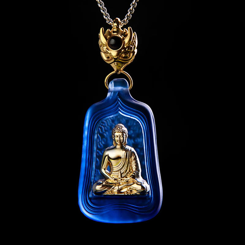 Collana con Buddha Stones della medicina tibetana, cristallo Liuli, compassione e serenità - Catena del Buddha della Medicina Blu - image 1