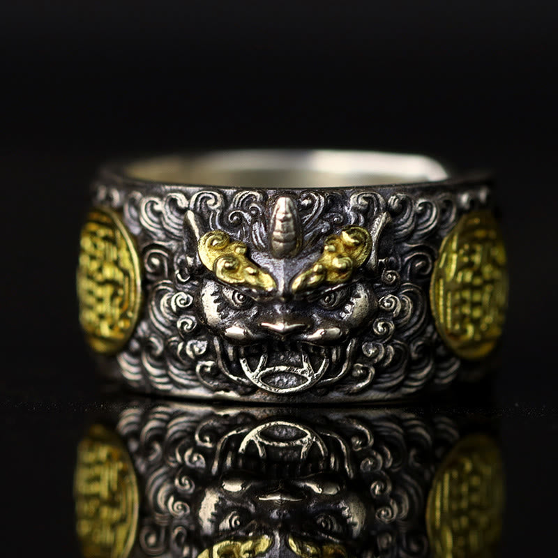 Anello regolabile in argento sterling 925 con moneta di rame PiXiu, Buddha Stones, ottone, ricchezza e fortuna - image 1
