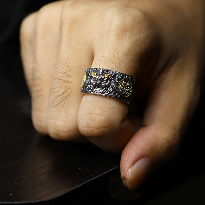 Anello regolabile in argento sterling 925 con moneta di rame PiXiu, Buddha Stones, ottone, ricchezza e fortuna - image 4