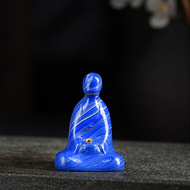 Buddha Stones Mini Buddha senza forma Legno di ebano laccato Artigianato Porta incenso Decorazione della pace - Blu (colore blu casuale) - image 10