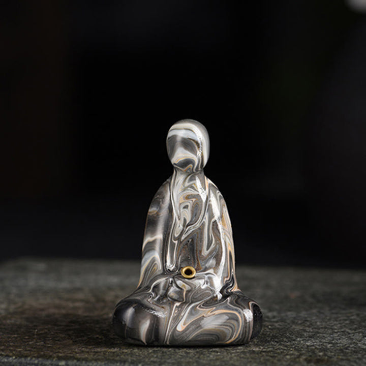 Buddha Stones Mini Buddha senza forma Legno di ebano laccato Artigianato Porta incenso Decorazione della pace - Grigio (colore grigio casuale) - image 16