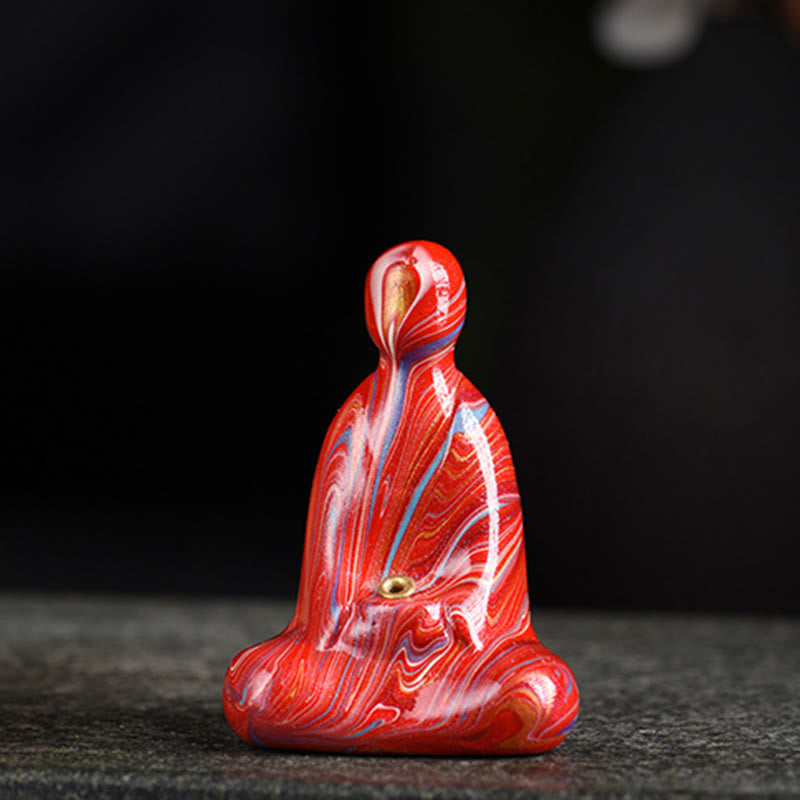 Buddha Stones Mini Buddha senza forma Legno di ebano laccato Artigianato Porta incenso Decorazione della pace - Rosso (colore rosso casuale) - image 7