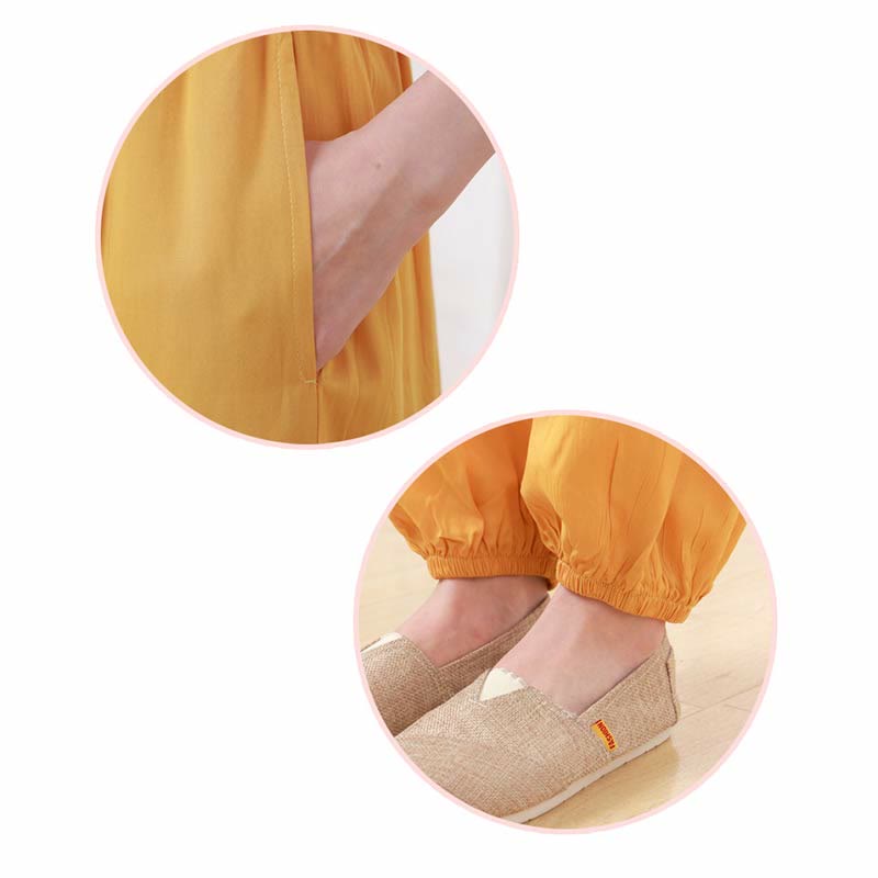 Set di 2 pezzi Buddha Stones, tinta unita, con bottoni a rana, design semplice, girocollo, mezza manica, pantaloni con elastico in vita, meditazione, zen, tai chi, abbigliamento in cotone da donna