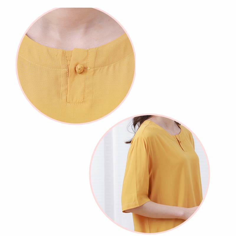 Set di 2 pezzi Buddha Stones, tinta unita, con bottoni a rana, design semplice, girocollo, mezza manica, pantaloni con elastico in vita, meditazione, zen, tai chi, abbigliamento in cotone da donna