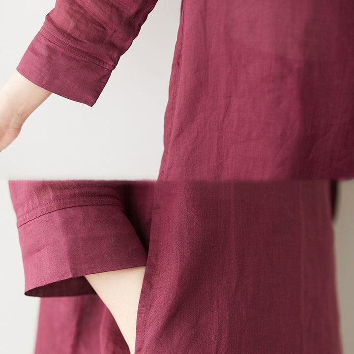 Set da donna casual Buddha Stones, 2 pezzi, semplice, con maniche a tre quarti, colletto obliquo, camicia, pantaloni larghi con tasche, abbigliamento da meditazione Zen Tai Chi - image 15